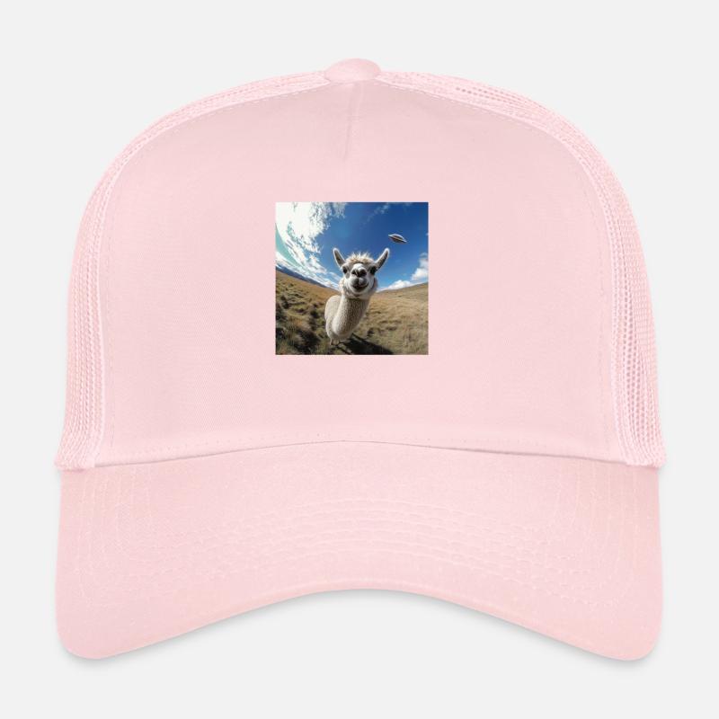 Llama Selfie with UFOs, weirder Trucker Cap