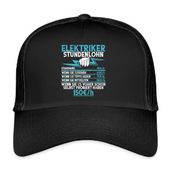 Elektroniker Elektrik Beruf Volt Elektrotechnik - Trucker Cap - Schwarz/Schwarz - Vorne