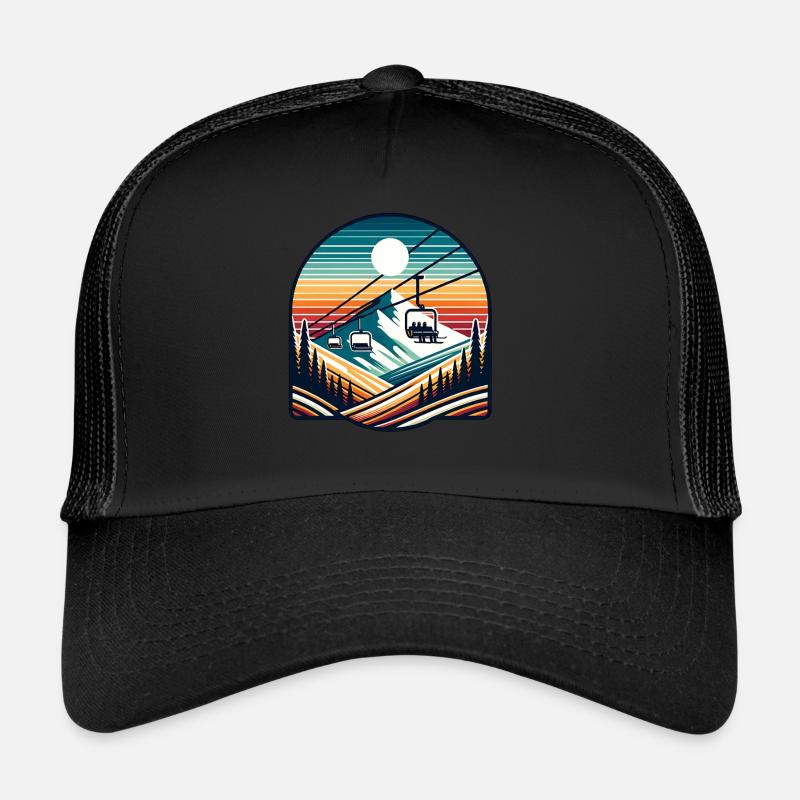 Remontée mécanique rétro Paysage de montagne Panorama Casquette trucker 