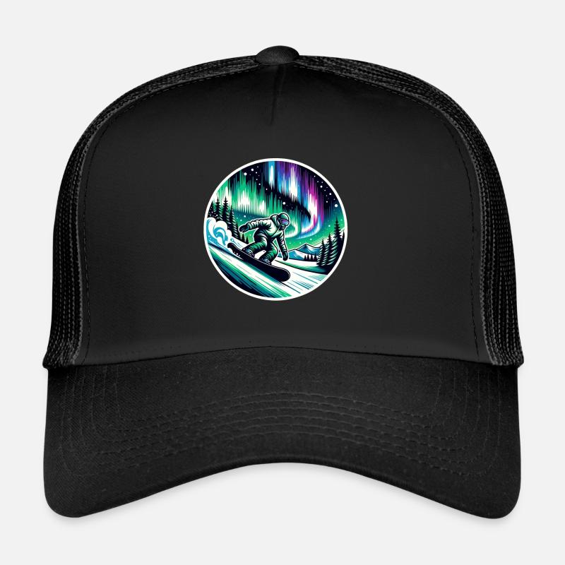 Snowboarden Unter Polarlichtern - Trucker Cap - Schwarz/Schwarz