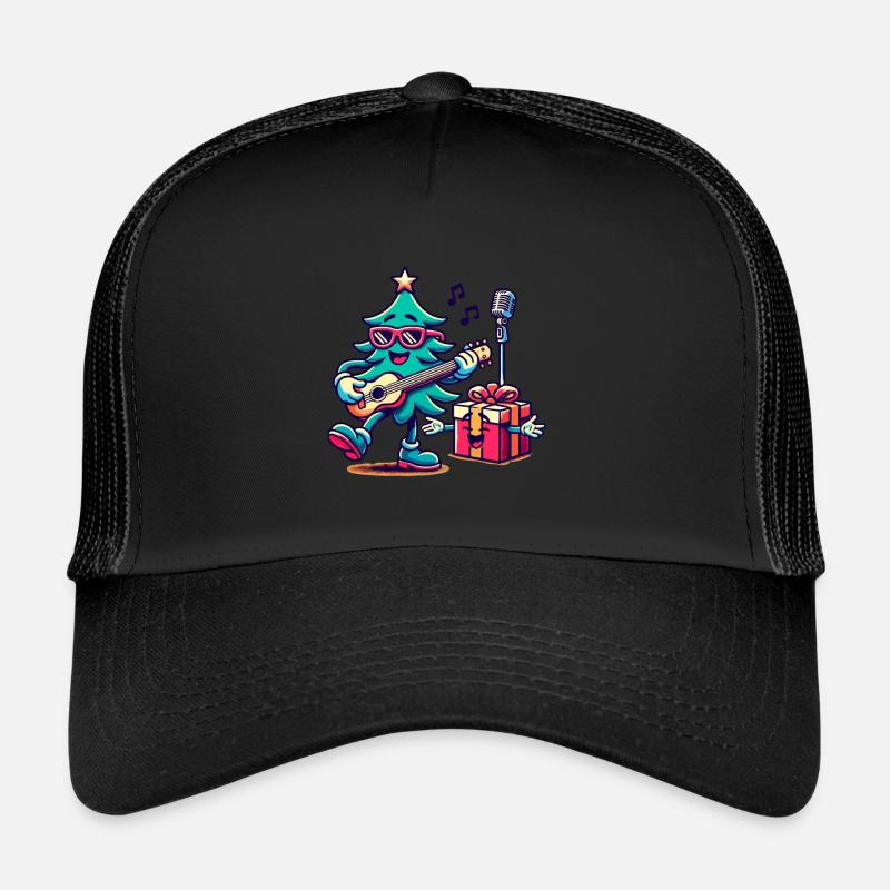 Merry Christmas Tree Retro Music Trucker Cap