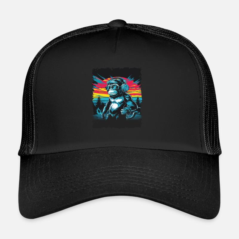Dj Rave Festival Cool Monkey Avec Casque Soirée Casquette trucker 