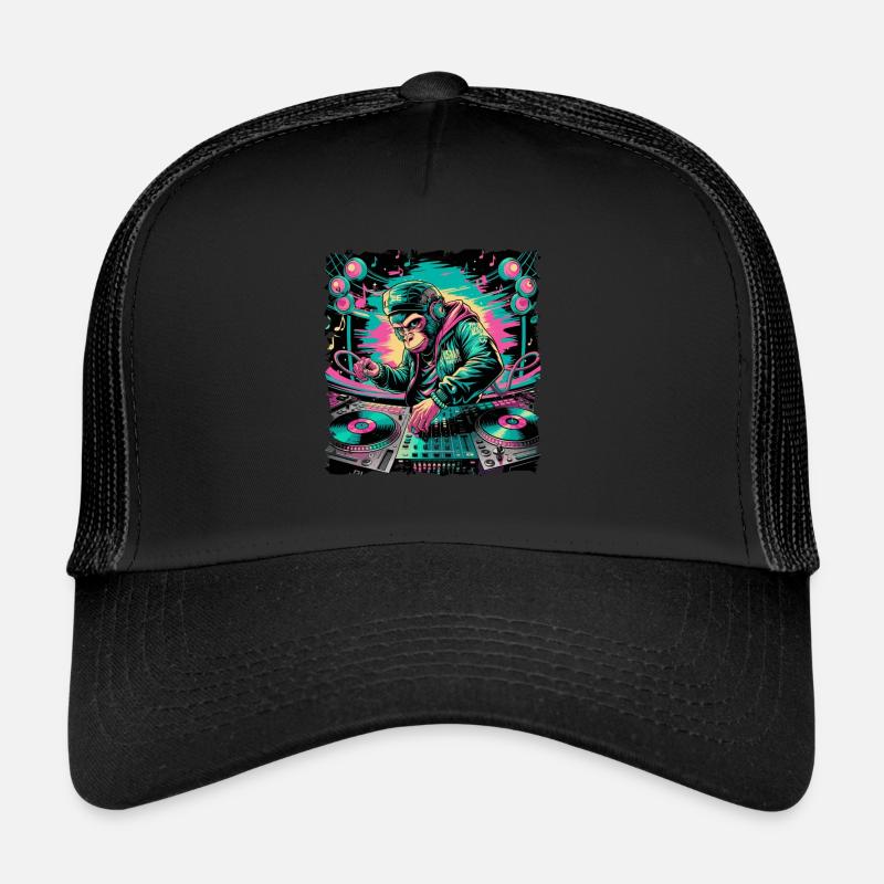 Dj Rave Festival Cool Monkey Avec Casque Soirée Casquette trucker 