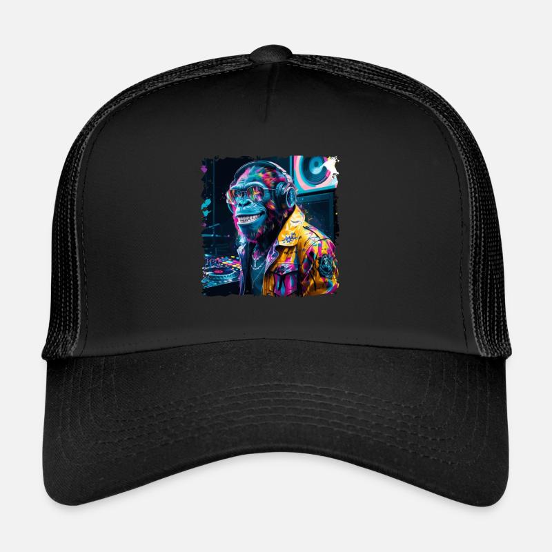 Dj Rave Festival Cool Monkey Avec Casque Soirée Casquette trucker 
