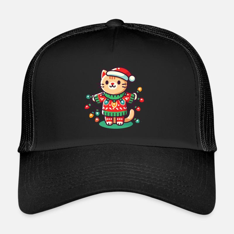 Chat de Noël avec des guirlandes lumineuses Casquette trucker 