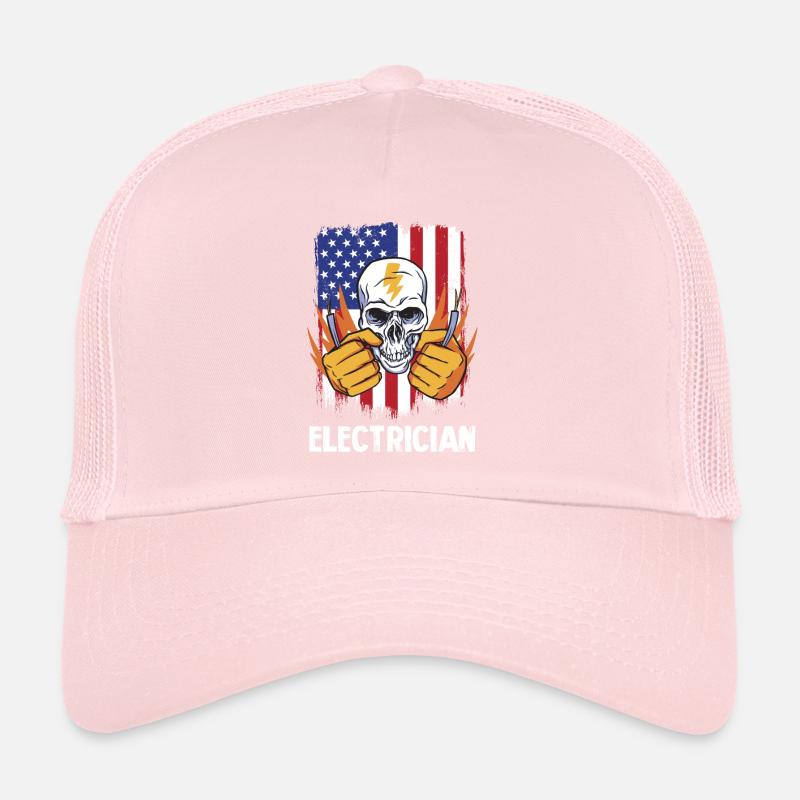 Elektriker Schädel USA Flagge Trucker Cap