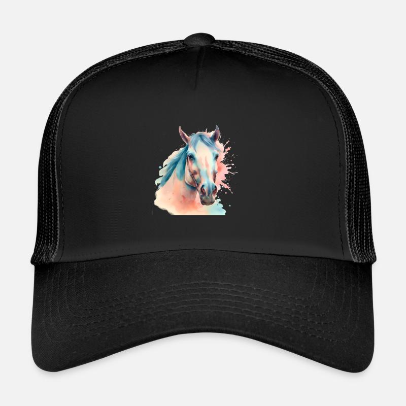 Pferd Pferde Pferdekopf - Trucker Cap - Schwarz/Schwarz