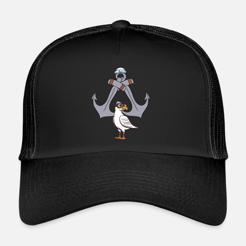 Möwe Möwen maritim Anker Seefahrt Ahoi - Trucker Cap - Schwarz/Schwarz