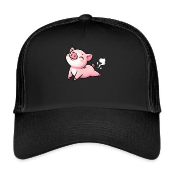 Schwein Yoga Einatmen Ausatmen Meditation Yoga - Trucker Cap - Schwarz/Schwarz - Vorne