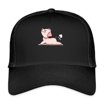 Schwein Yoga Einatmen Ausatmen Meditation Yoga - Trucker Cap - Schwarz/Schwarz - Vorne