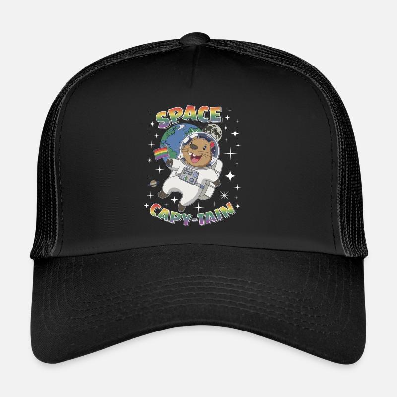 Space Capybara Astronaut Holding Rainbow Flag Funn Trucker Cap
