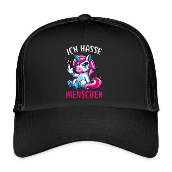 Je déteste les gens drôle licorne doigt puant - Casquette trucker  - noir/noir - Devant