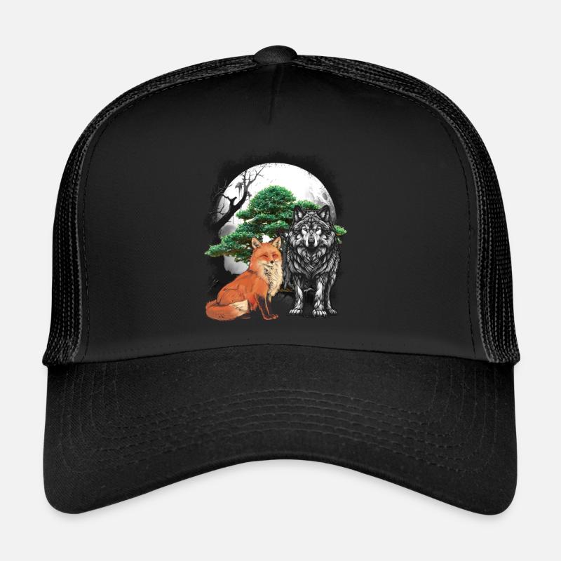 Waldbewohner Wolf Wölfe Märchen Fuchs Füchse Kind - Trucker Cap - Schwarz/Schwarz