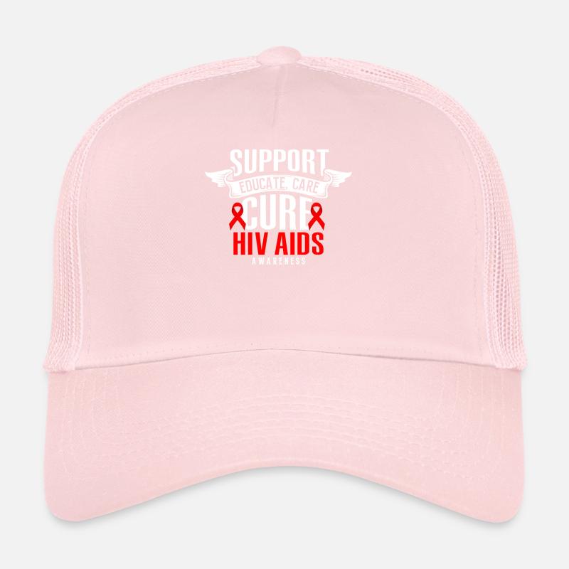 Support Educate Care Cure Red Ribbon HIV AIDS Trucker Cap