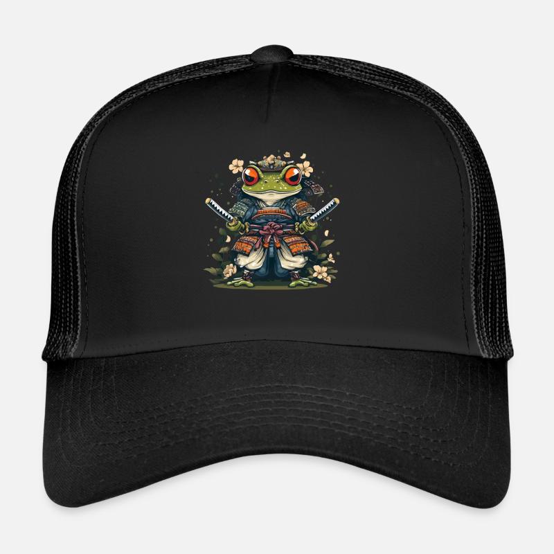 Grenouille samouraï avec des épées et des fleurs Casquette trucker 