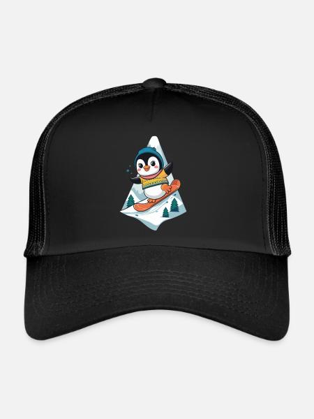 Aventure en snowboard pingouin sur la montagne - Casquette trucker  - noir/noir - Devant