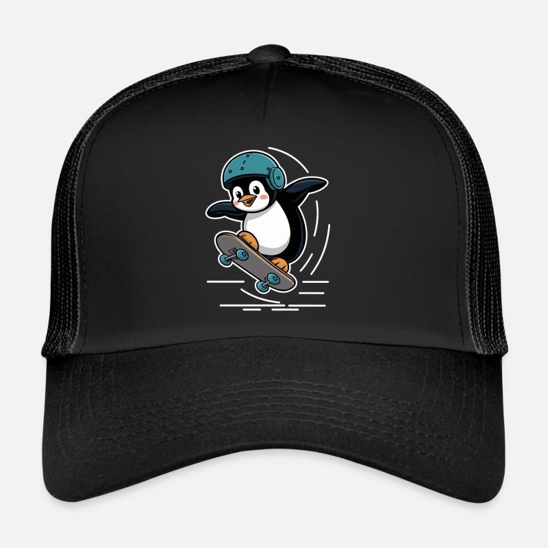 Skateboard Fahrender Pinguin Mit Helm Trucker Cap