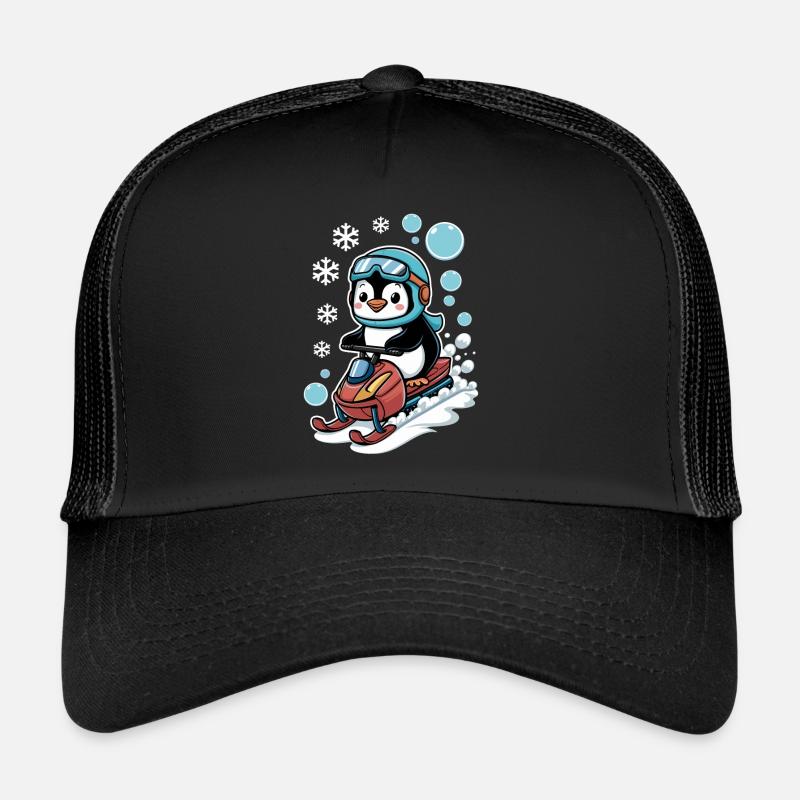 Pingouin mignon dans une aventure en motoneige Casquette trucker 