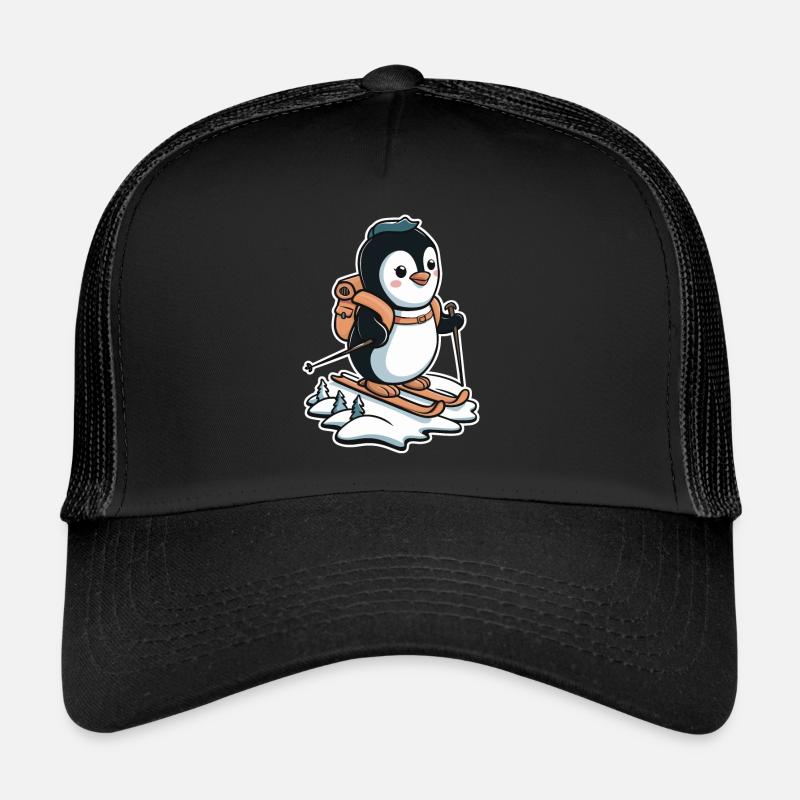 Pingouin mignon faisant du ski de fond pour les enfants et Casquette trucker 