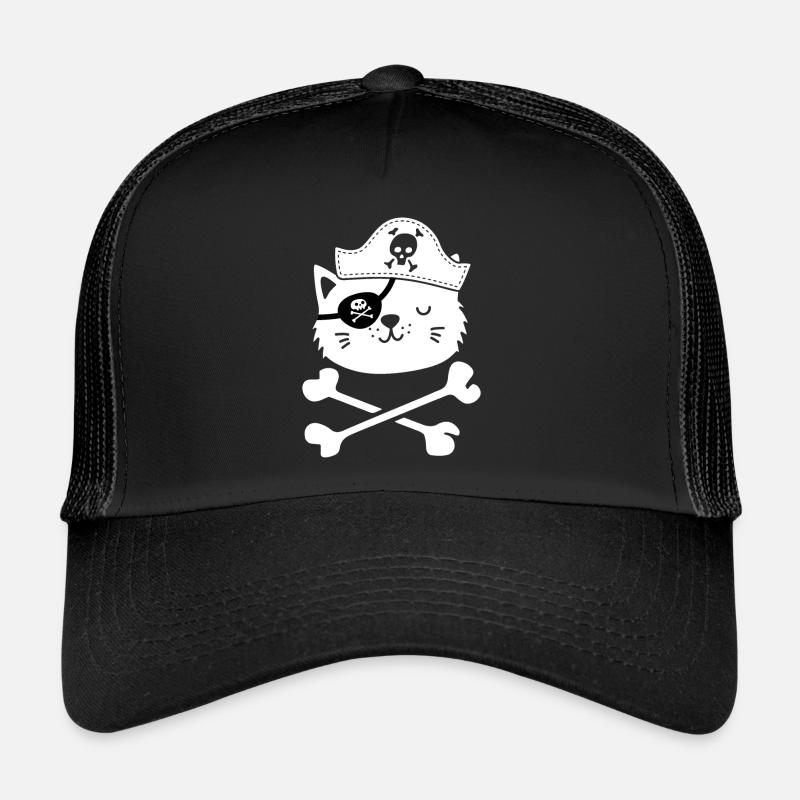 Katze Pirat Crossbone Aargh Schatzsuche Lustig Trucker Cap