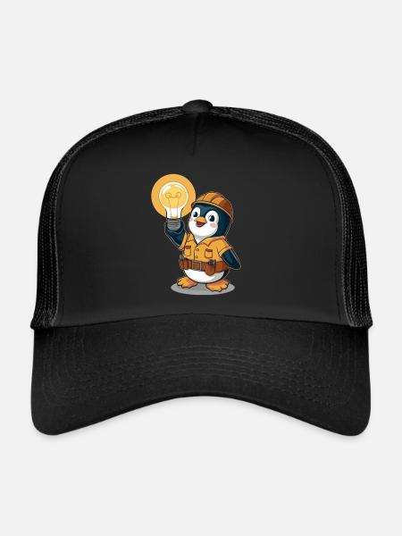 Penguin Electrician With Light Bulb - Trucker Cap - black/black - Front