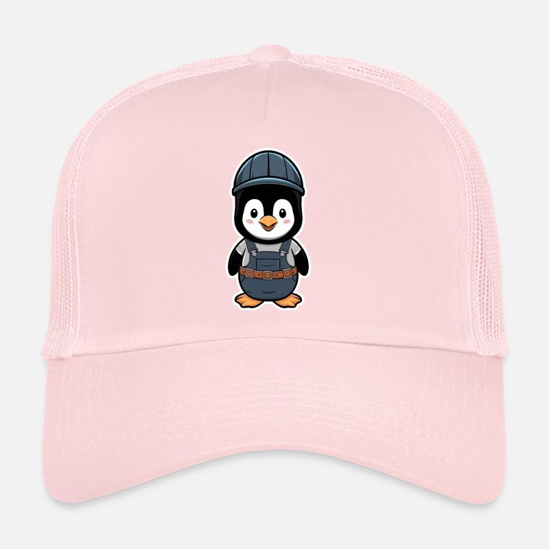 Penguin with construction worker helmet and dungarees Trucker Cap