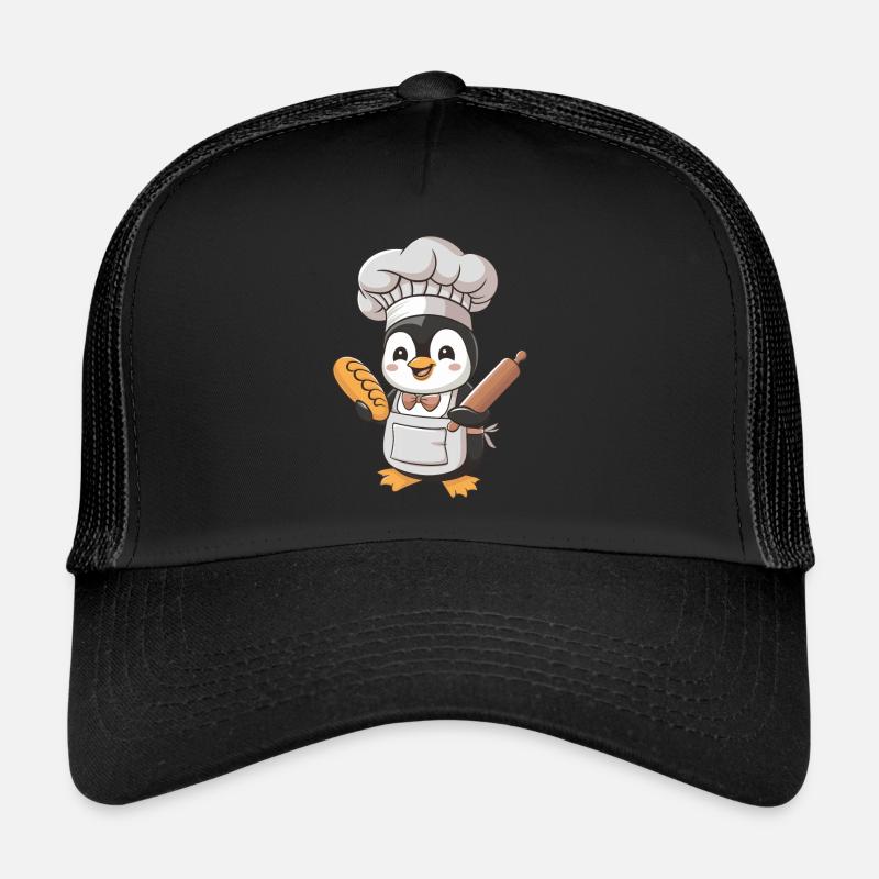 Cute penguin baker with bread and rolling pin Trucker Cap