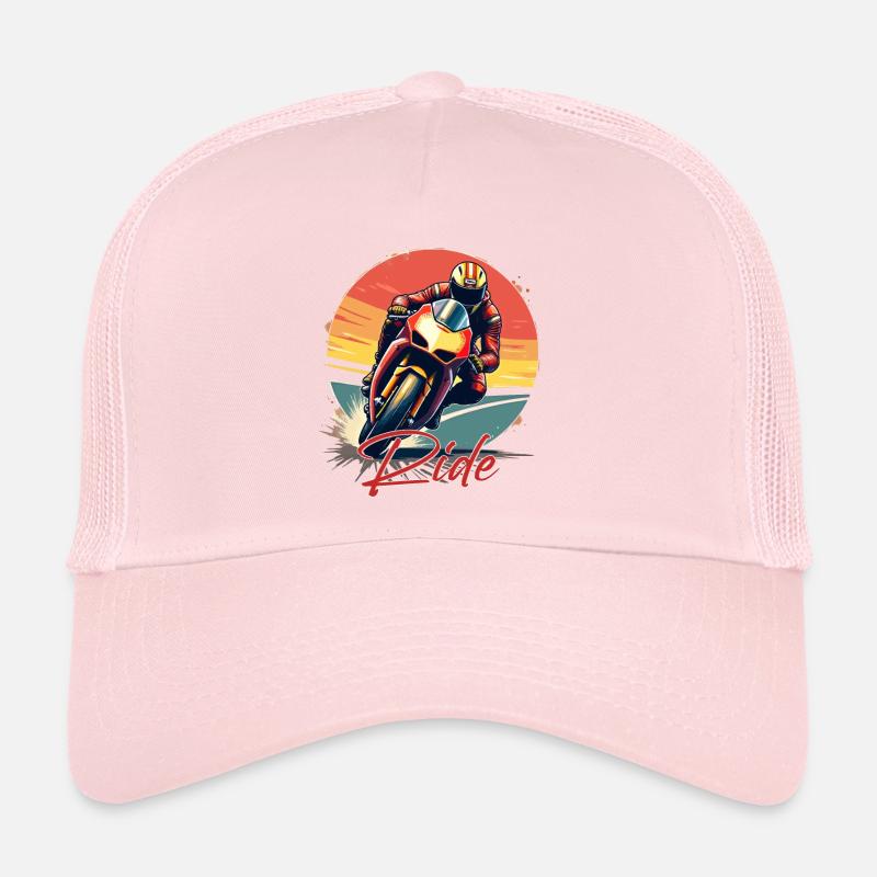 Motorcycle. Bikers in retro look. Run. Trucker Cap