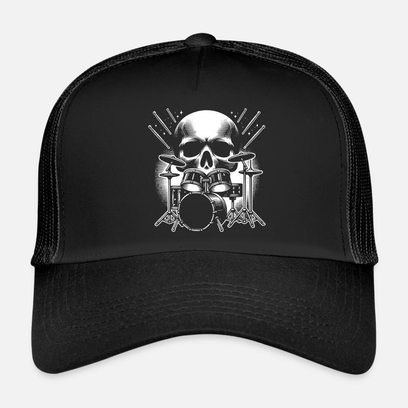 Drums and Skull batteur de rock band. Casquette trucker 