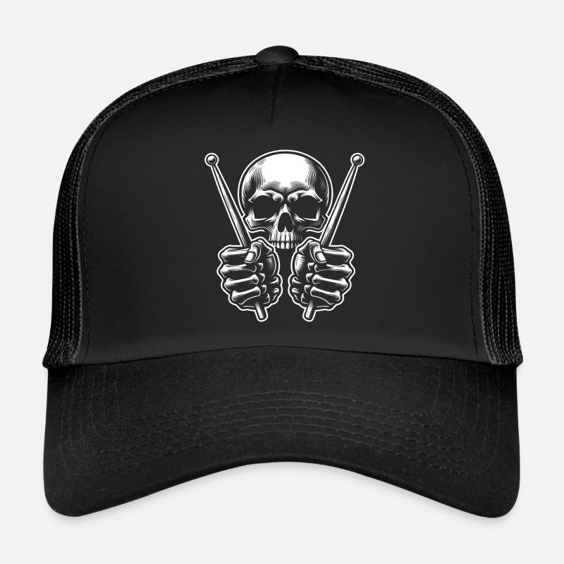 Skull with drumsticks in bone hands Trucker Cap