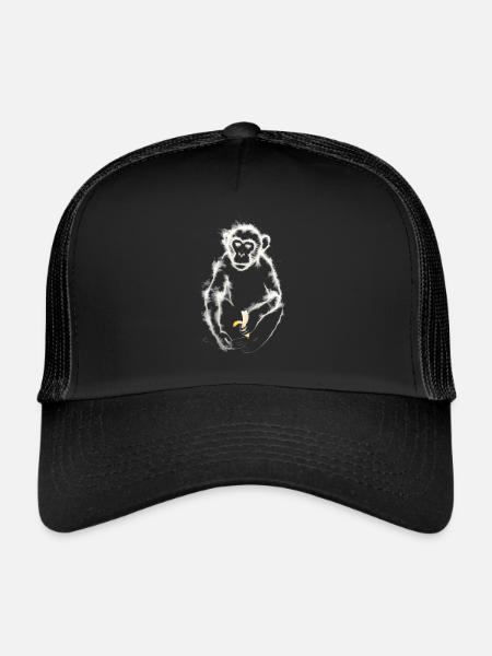 Singe mangeant de la banane / Singe - Casquette trucker  - noir/noir - Devant