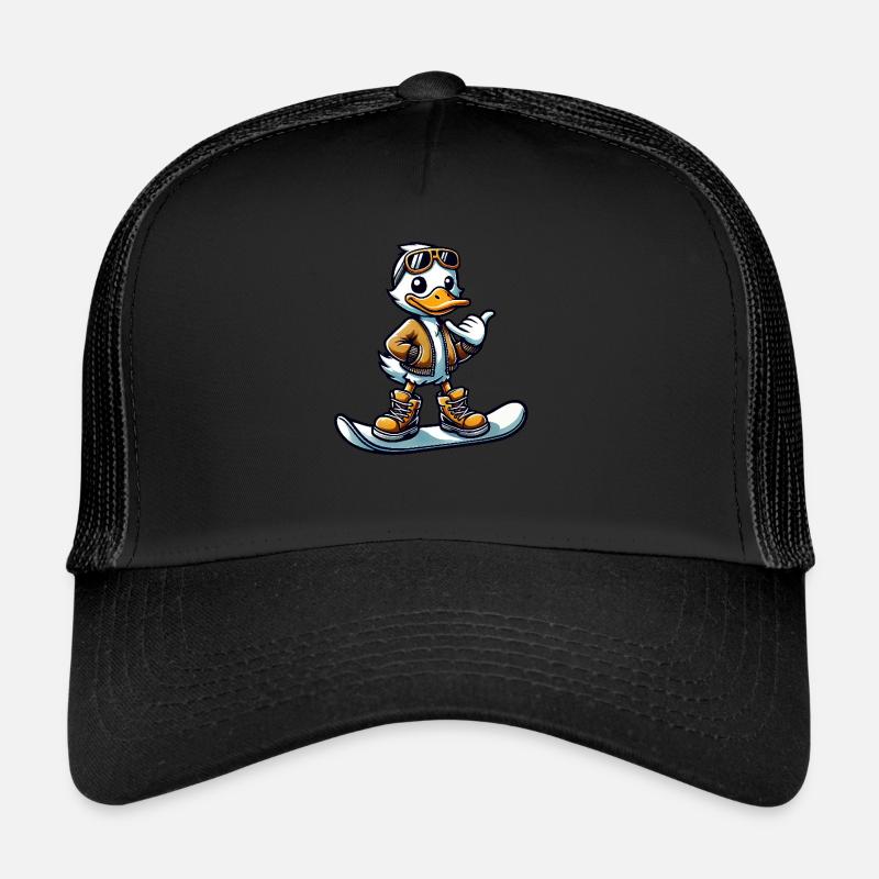 Comic Ente Snowboarden Winter Wintersport - Trucker Cap - Schwarz/Schwarz