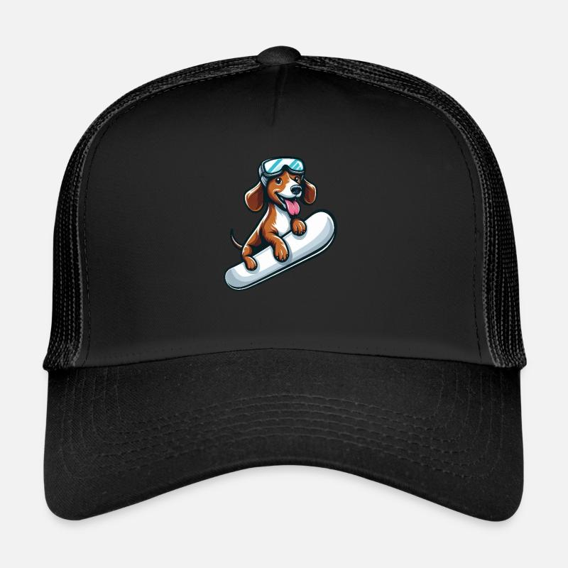 Dachshund Dog Snowboard Comics Winter Fun Trucker Cap
