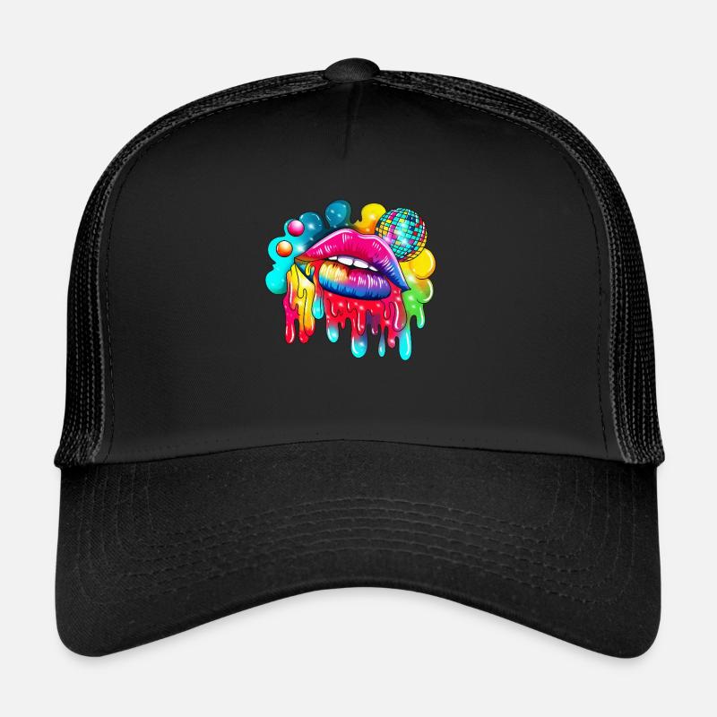 Boule disco et lèvres arc-en-ciel bouche Design graphique Casquette trucker 