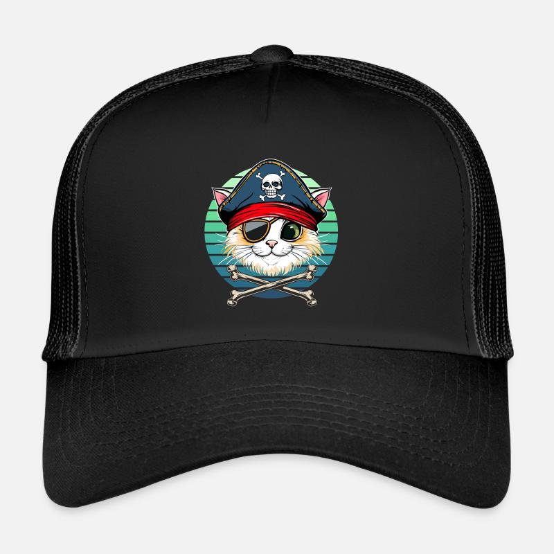 Karneval Katze Pirat Kostüm Kinder Alaaf Helau - Trucker Cap - Schwarz/Schwarz