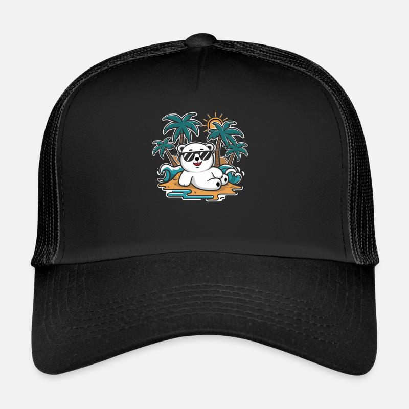 Cool polar bear on the beach with sunglasses Trucker Cap