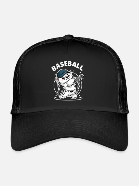 Cute Baseball Bear Cartoon Style Bat - Trucker Cap - black/black - Front