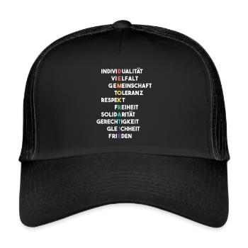 Demokratie LGBTQ Sprüche Vielfalt Wahl 2025 - Trucker Cap - Schwarz/Schwarz - Vorne