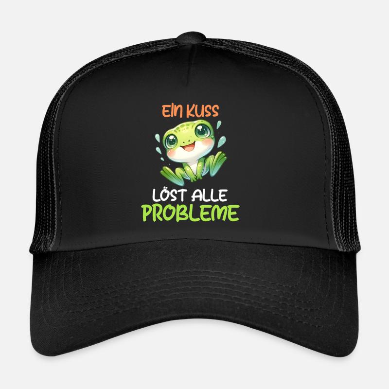 Froschkostüm EIN KUSS LÖST ALLE PROBLEME Lustig - Trucker Cap - Schwarz/Schwarz