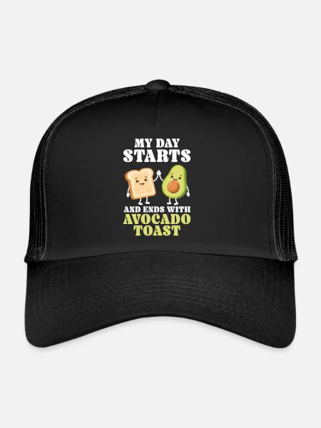 Toast à l’avocat Amateur de nourriture végétarienne Guacamole - Casquette trucker  - noir/noir - Devant