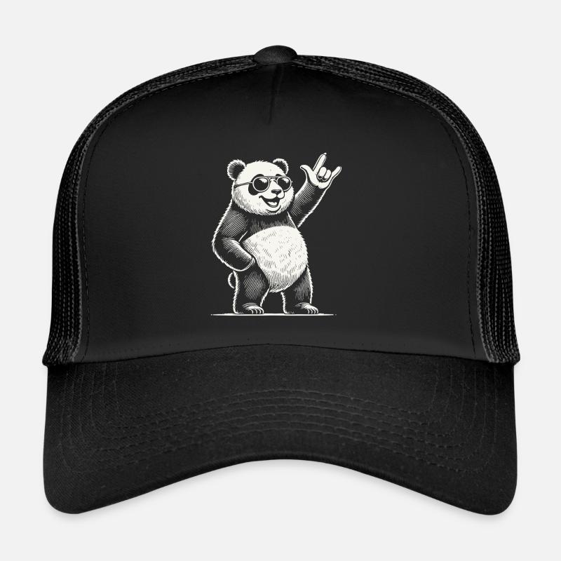 Panda de musique rock rétro avec un geste cool Casquette trucker 