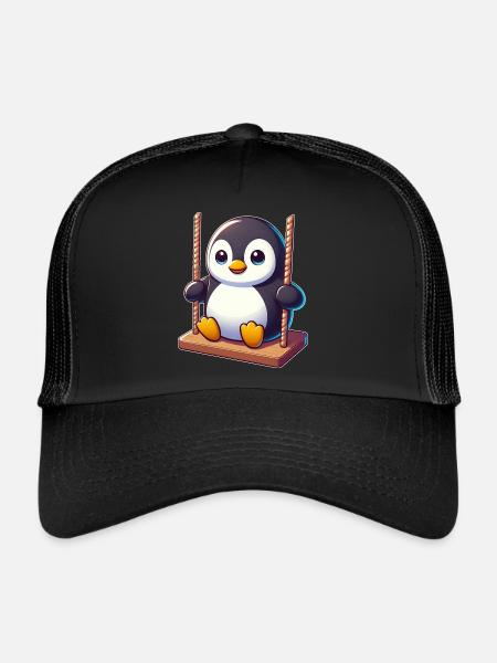 pingouin mignon sur balançoire terrain de jeu dessin animé - Casquette trucker  - noir/noir - Devant