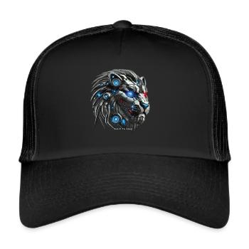 Mecha Lion's Head – Futuristic Cyber Lion - Trucker Cap - black/black - Front