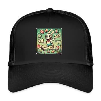 Lapin de Pâques Retro Cartoon - Chemise d’oeuf de Pâques vintage - Casquette trucker  - noir/noir - Devant