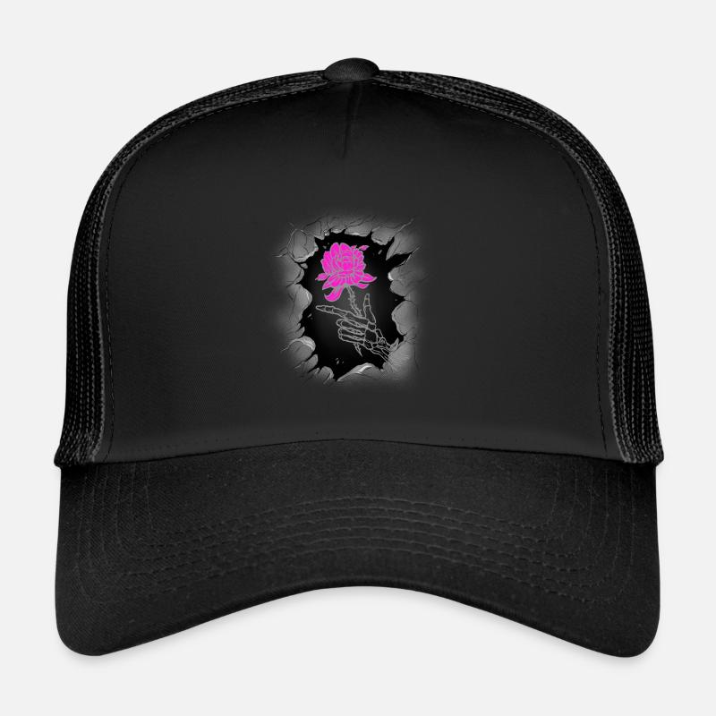 Halloween Fleur Rose Roses Squelette Mort Casquette trucker 