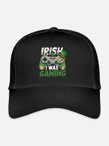 Irish I Was Gaming St Patrick's Day Gamer Men kids - Trucker Cap - black/black - Front