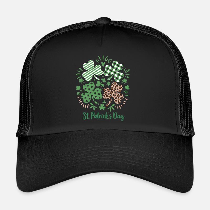 Trèfle à carreaux à imprimé léopard Trèfle Saint-Patrick Casquette trucker 