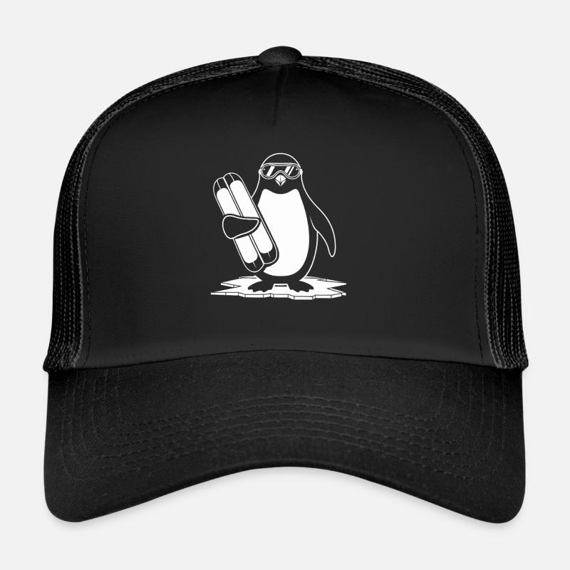 Pingouin avec skis et lunettes sur la glace Casquette trucker 