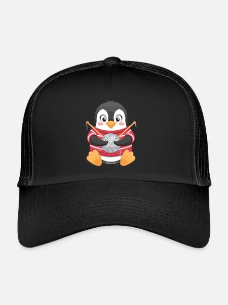 Motif de tricot pingouin mignon - Casquette trucker  - noir/noir - Devant