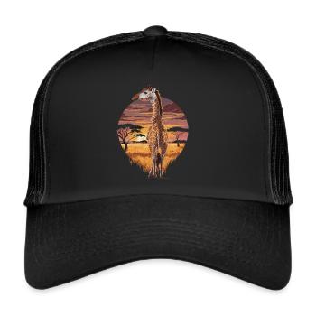 Giraffe in der Savanne – Afrikanische Naturkunst - Trucker Cap - Schwarz/Schwarz - Vorne